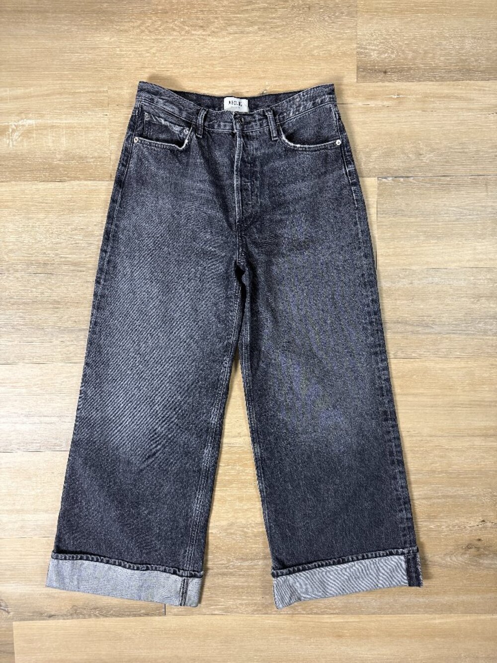 AGOLDE Dame High Rise Wide Leg Cuffed Jeans Washed Black | 29